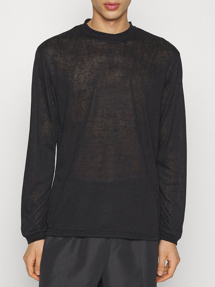 Mens Thin See-Through Basic Long-Sleeve T-Shirt