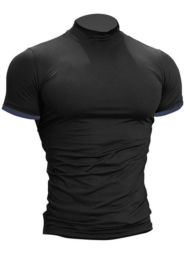 Mens Asexual Casual Solid Tight High Neck T-shirt