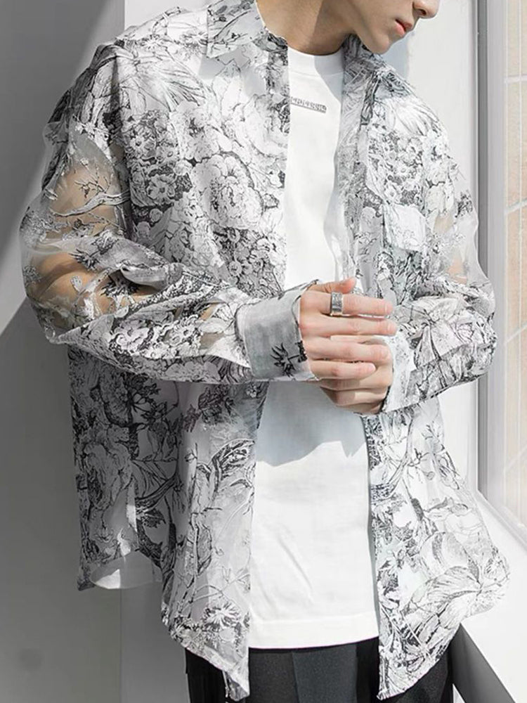 Mens Gothic Long Sleeved Floral Shirt