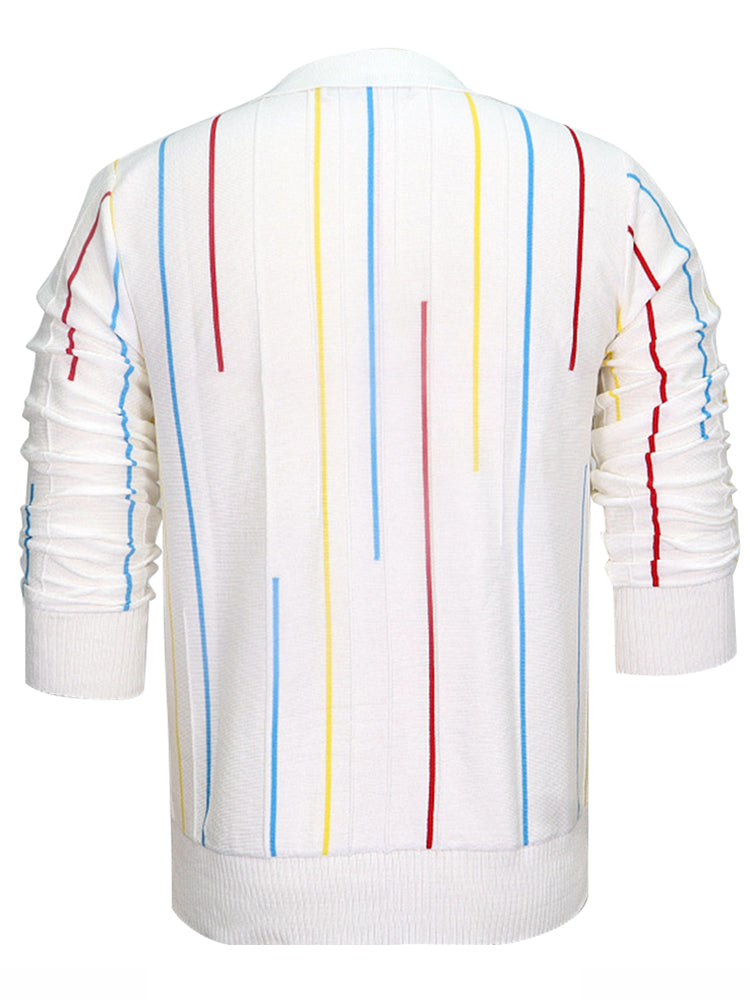 Mens Unisex Striped Knitted Long Sleeved Polo Shirt