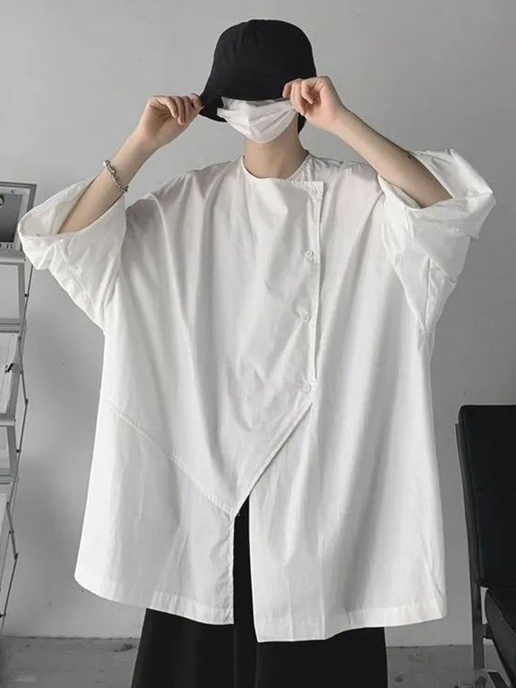 Comprar white Mens Irregular Split Half Sleeve Shirt