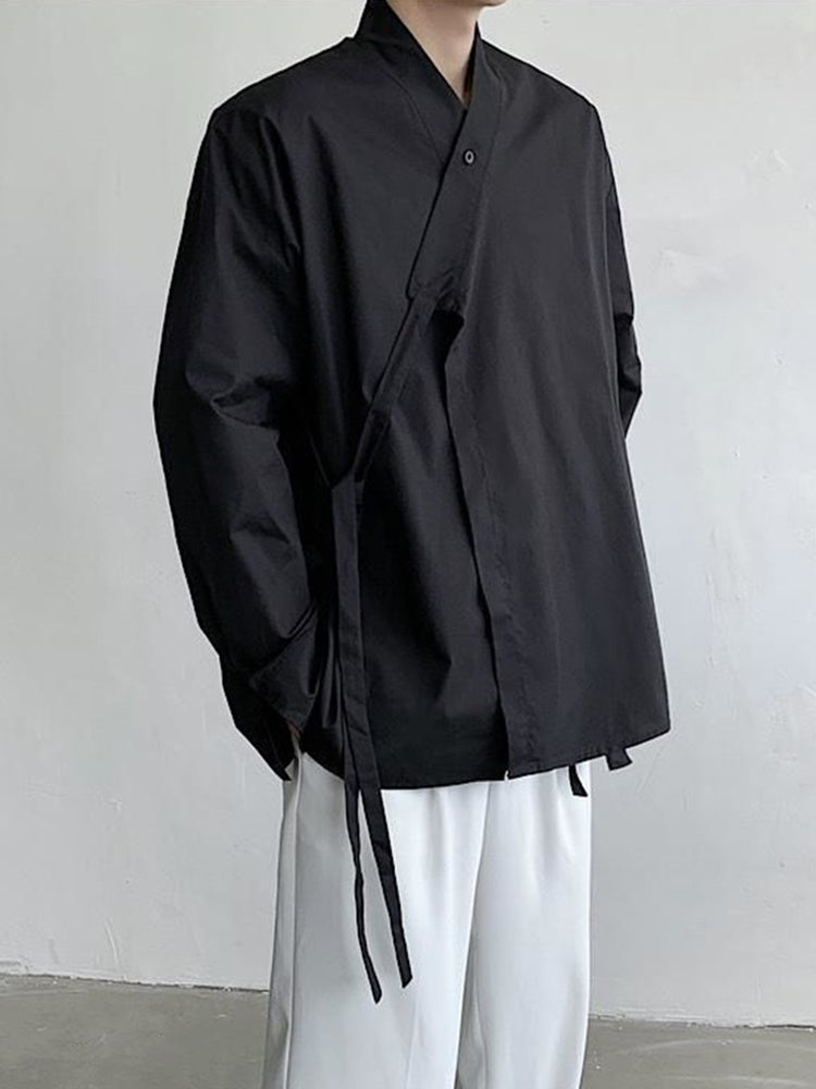 Comprar black Mens Chinese Strappy Long-sleeved Shirt