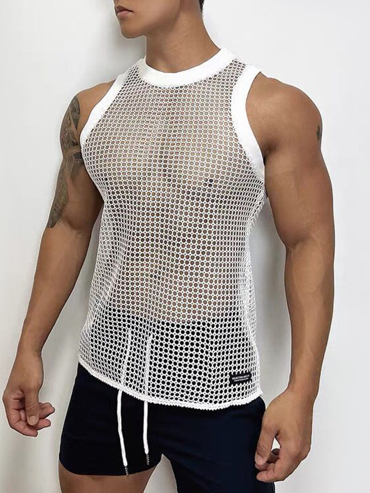 Mens Asexual Sexy Nightclub Hollow Perspective Vest