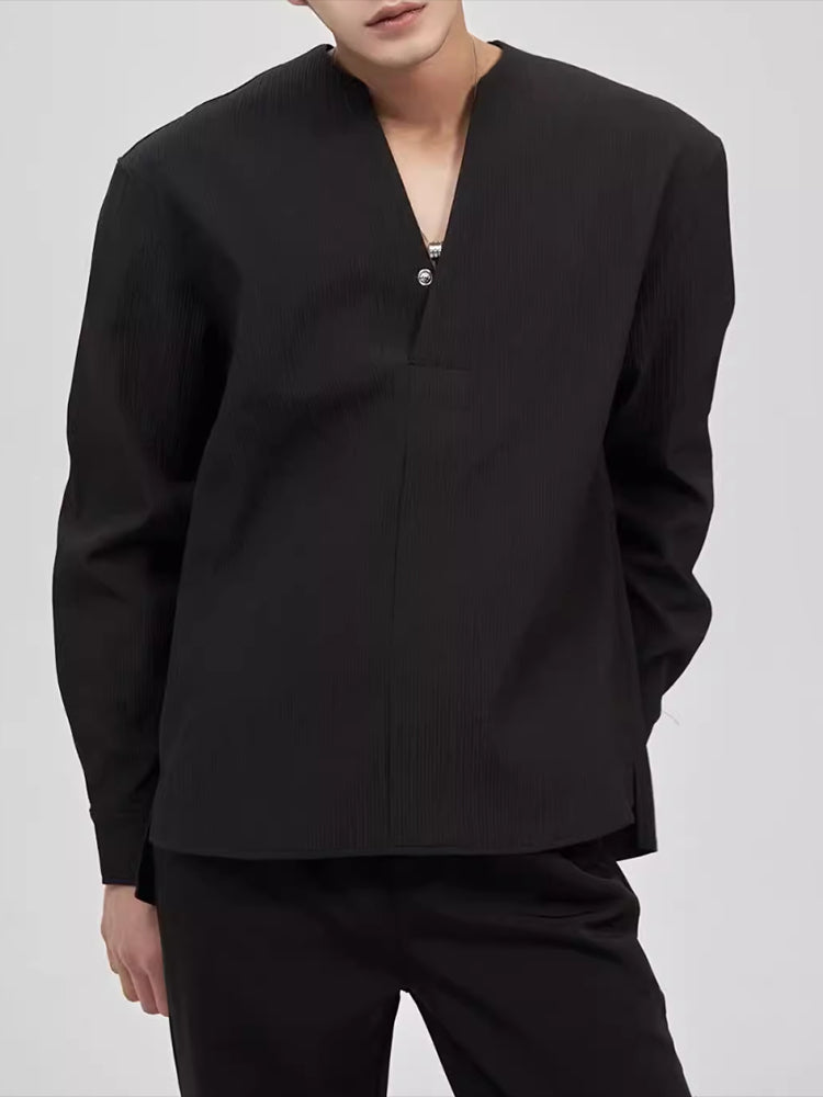 Mens Asexual Casual Solid Long-sleeved Shirt