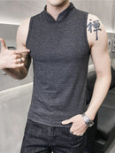 Mens Sleeveless Fake Collar Elastic Vest-5