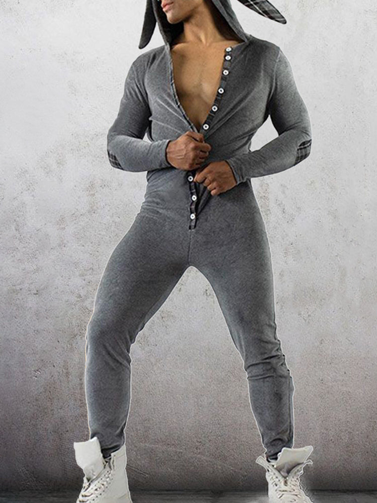 Mens Casual Comfortable Slim Hooded Pajamas