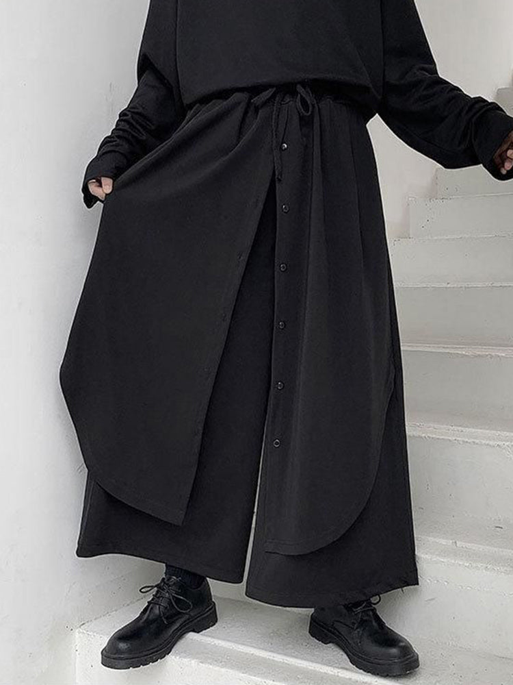 Mens asexual retro solid irregular baggy wide-leg Pants