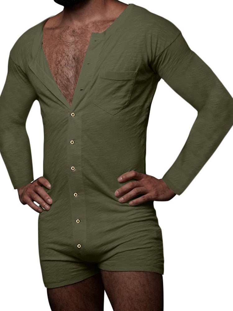 Buy green Mens Home Tight Sexy Stretch Jumpsuit