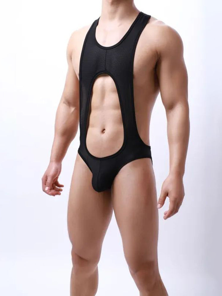 Mens Sexy Hip Open Elastic Bodysuit