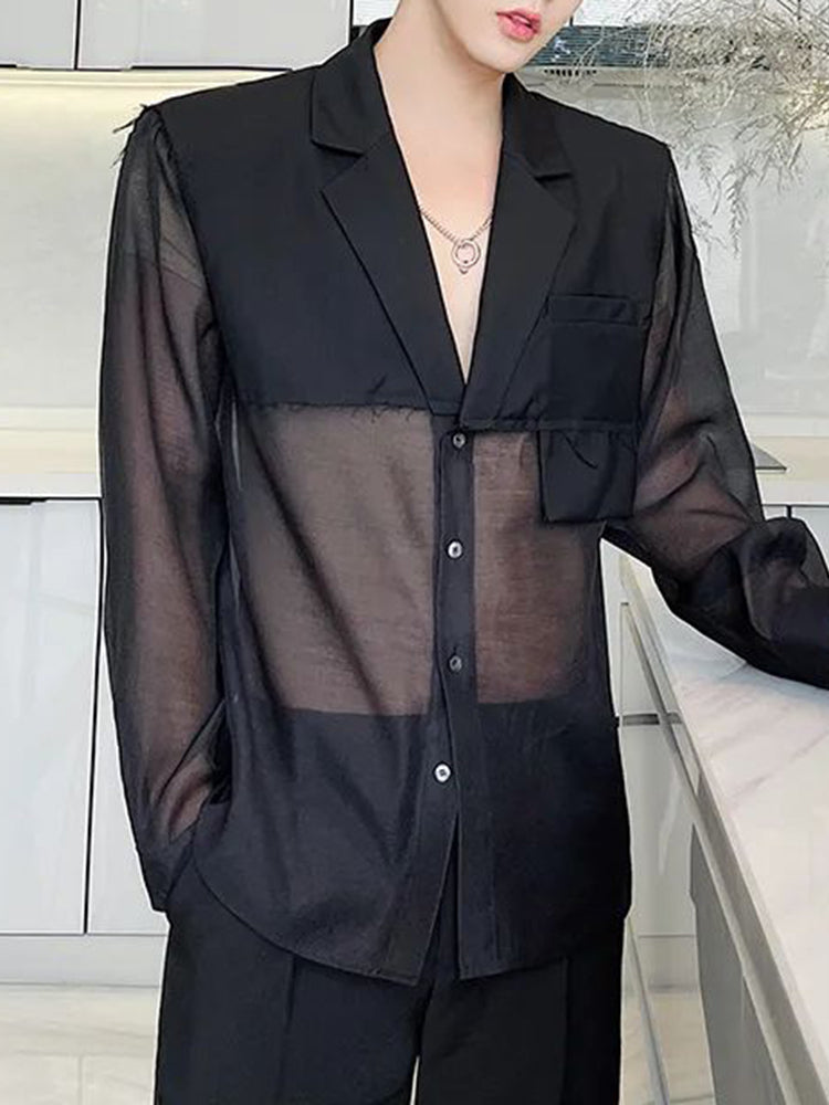 Thin Translucent Lapel Loose Sexy Top