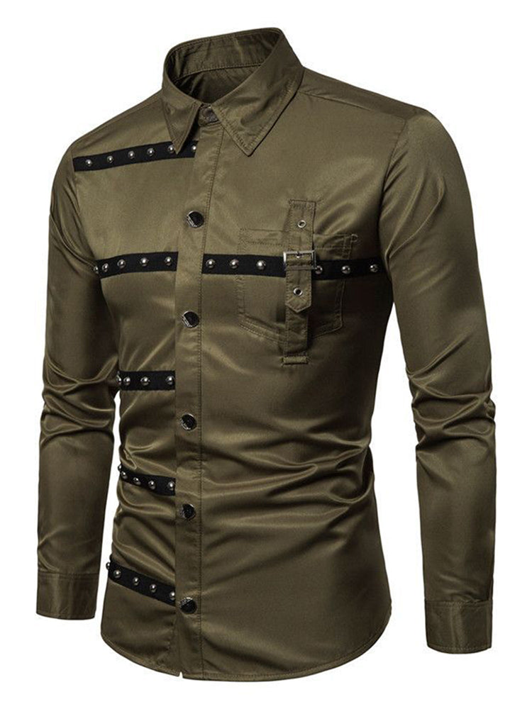 Comprar army-green Mens Punk Studded Vintage Shirt