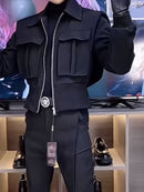 Veste courte de motard à grandes poches pour homme-2