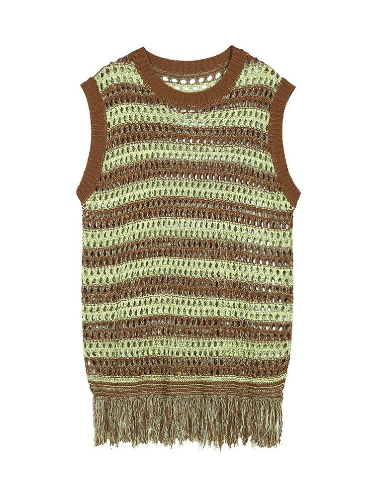 Comprar brown Mens Striped Fringed Knitted Vest