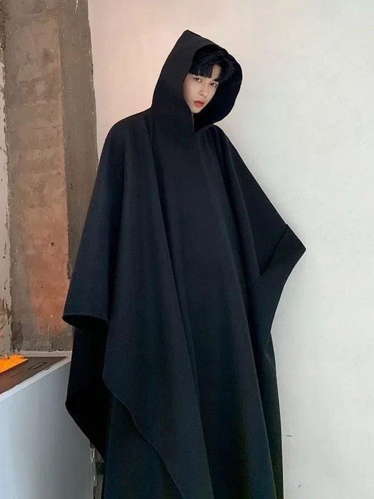 Yamamoto's dark mourning extra-long hooded trench coat