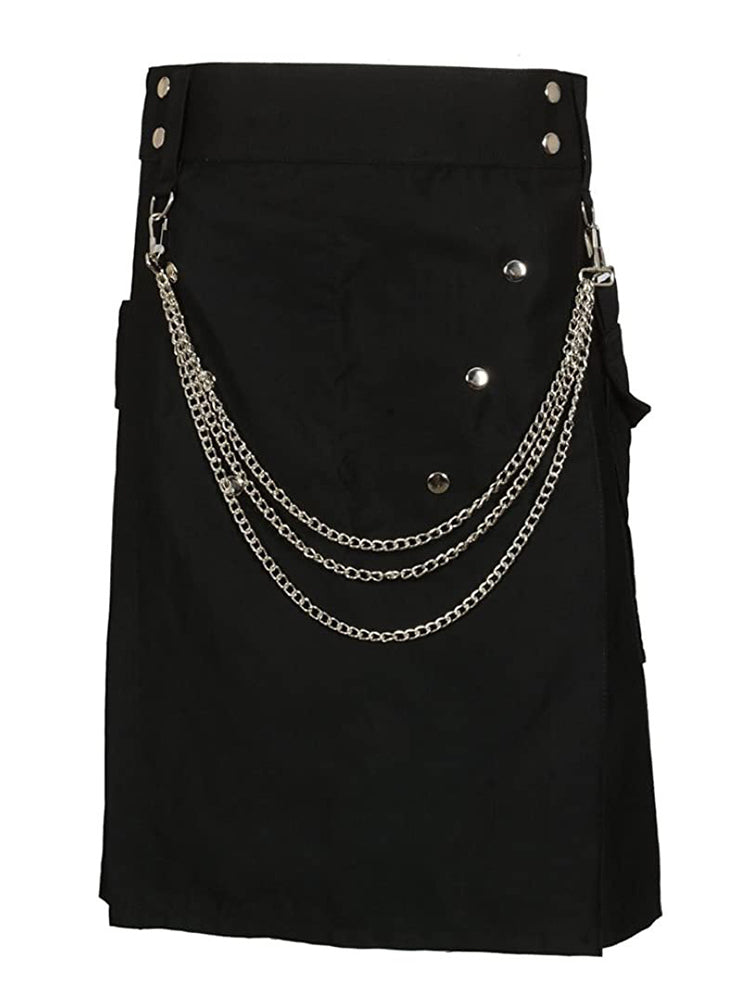 Mens Silver Chain Punk Pleated Skirt