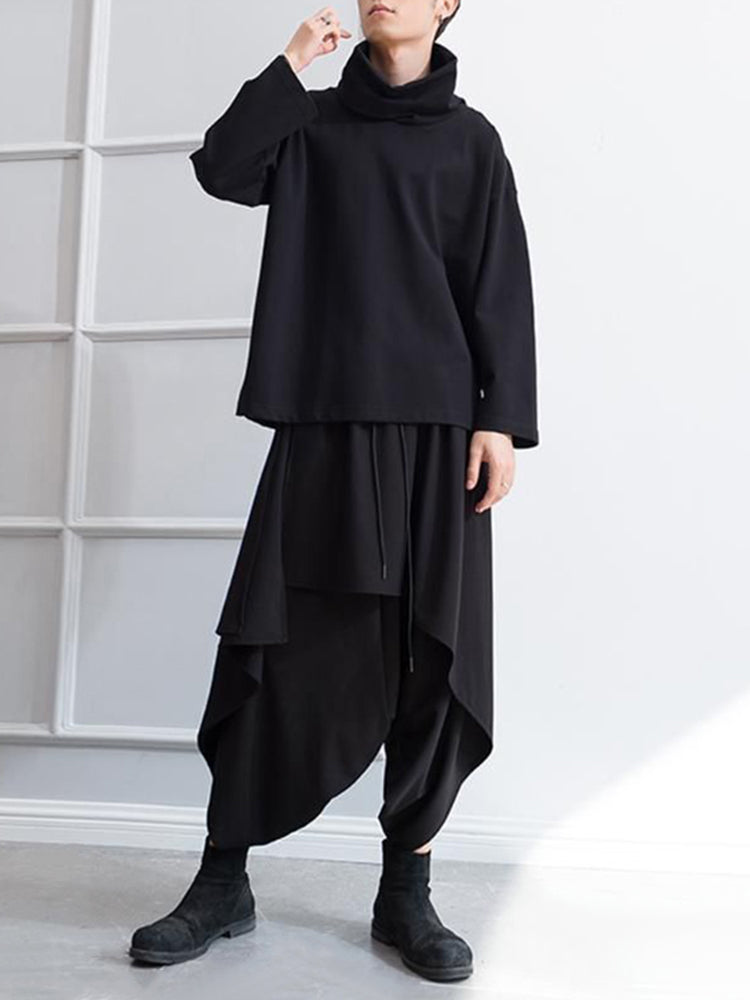 Mens Casual Irregular Loose Wide-Leg Pants