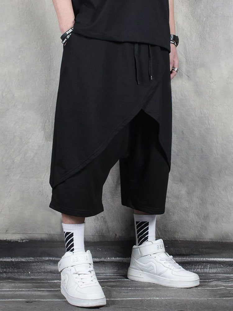 Mens Irregular Genderless Solid Color Loose Wide-Leg Pants