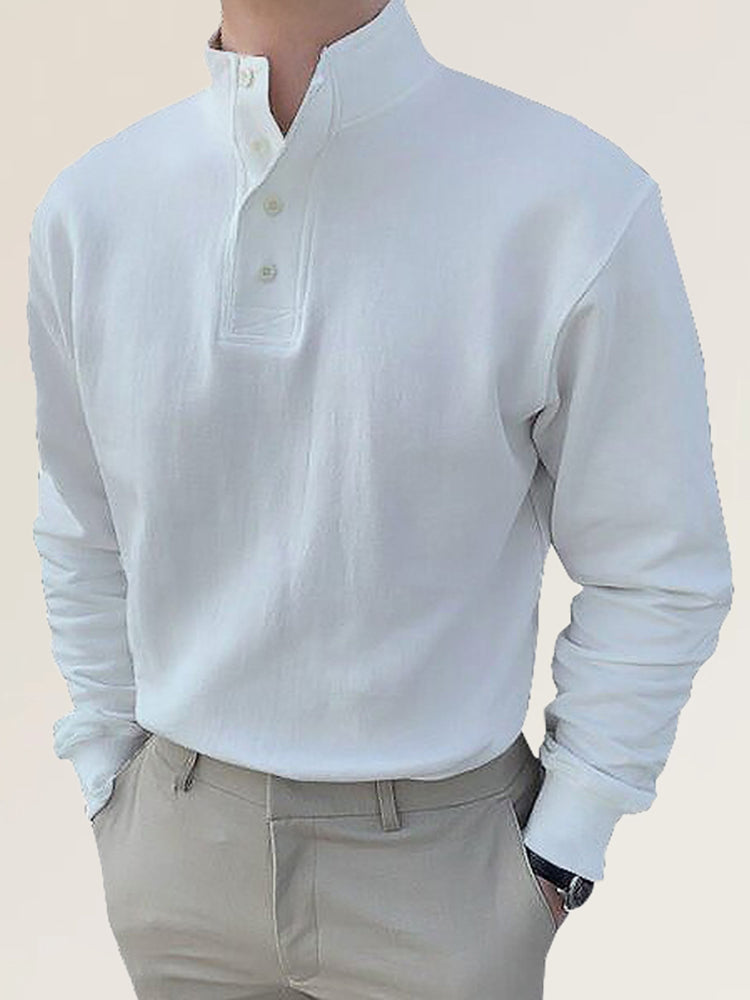 Mens Casual High Collar Long Sleeved Shirt