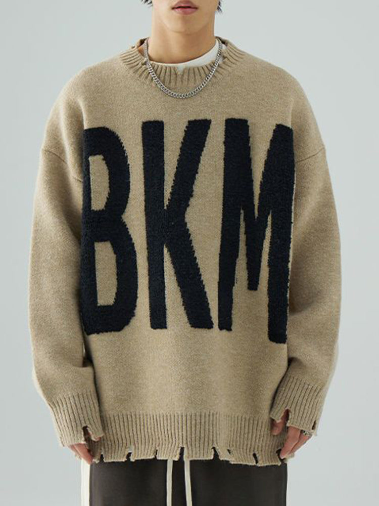 Mens Letter Crew Neck Knitted Sweater