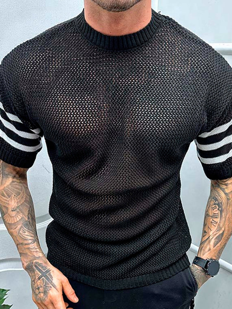 Mens Patchwork Knitted Short Sleeves