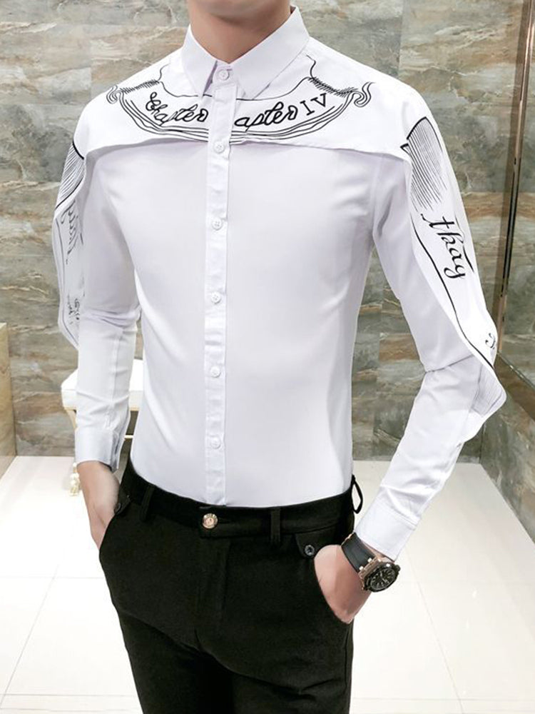 Comprar white Mens Slim Fit Spliced Shawl Long Sleeve Shirt