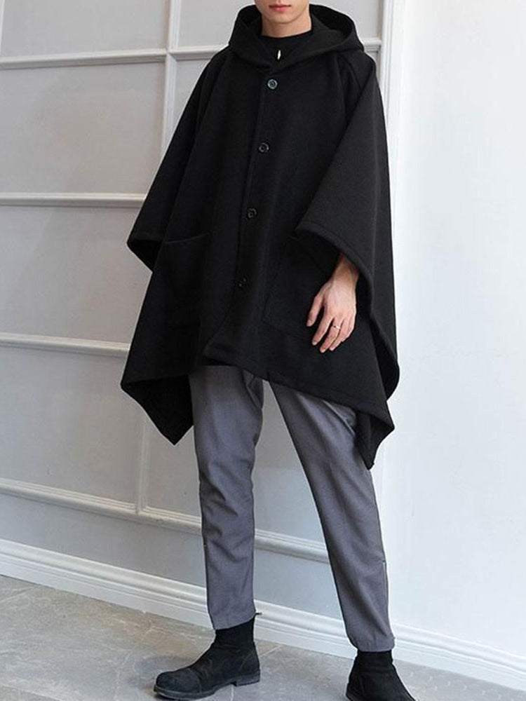 Mens Dark Style Mid-Length Casual Hooded Cape Autumn Unisex