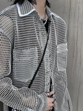Mens Harajuku Mesh Casual Loose Shirt
