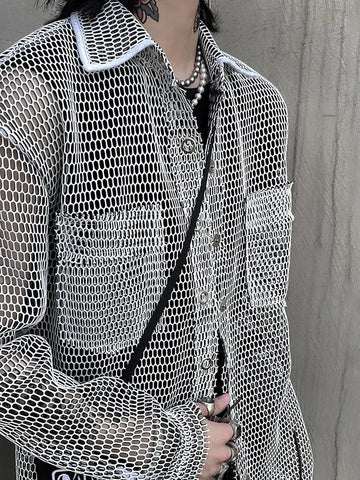 Mens Harajuku Mesh Casual Loose Shirt