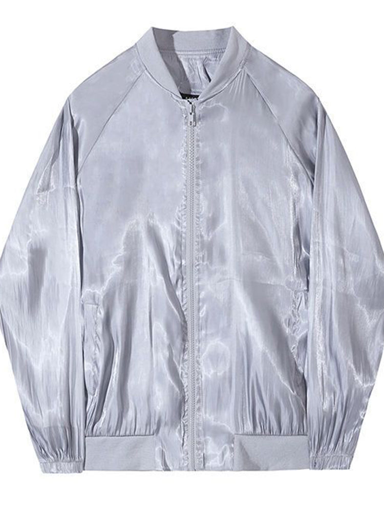 Man Gender-free Casual Solid Color Satin Jacket