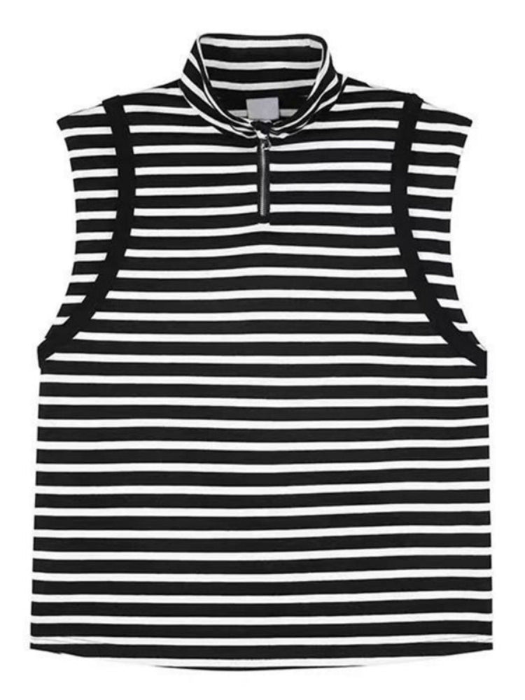 Mens Striped Casual Vest  Genderless  High Collar Sleeveless 2024 New