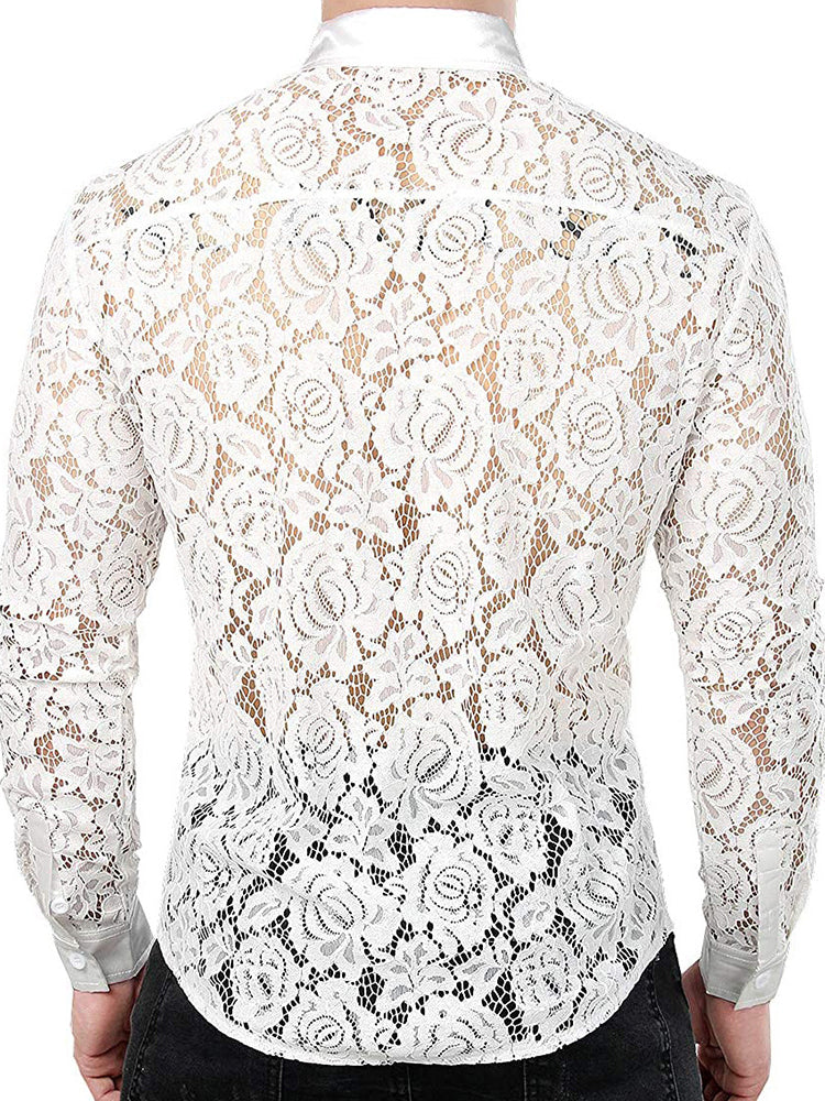 Mens Sexy Lace Long Sleeved Shirt