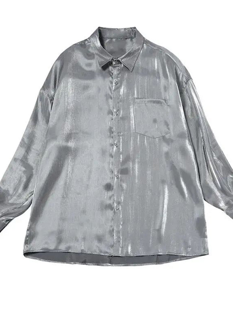 Mens Ice Silk Satin Long Sleeve Shirt