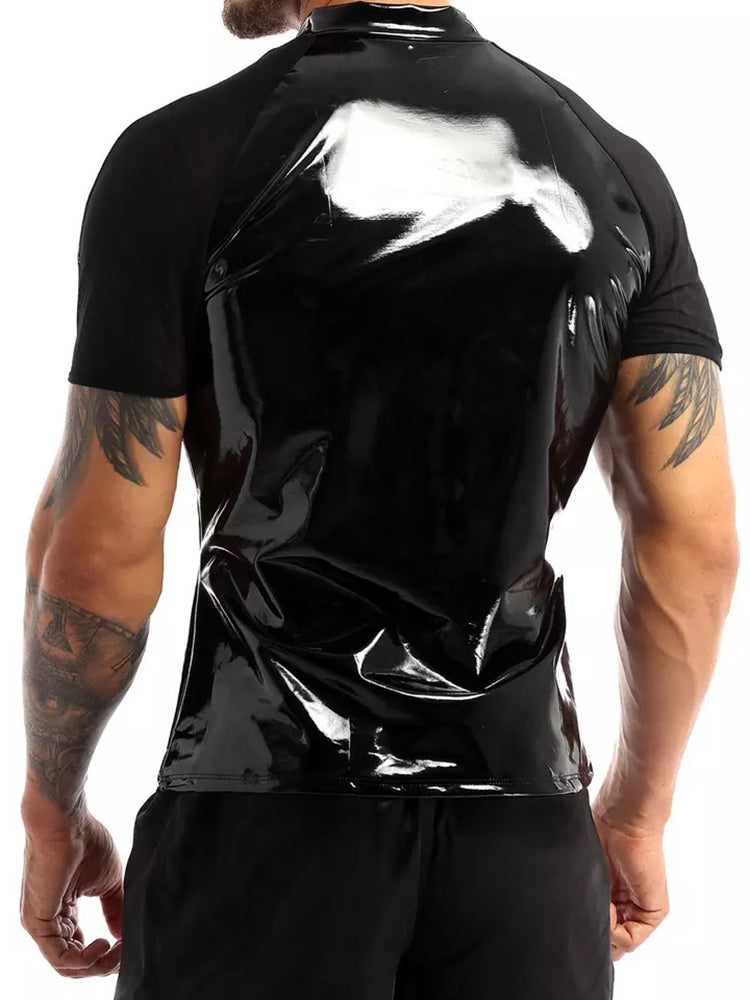 Men's Sexy Glossy PVC Leather See-Through Shirt