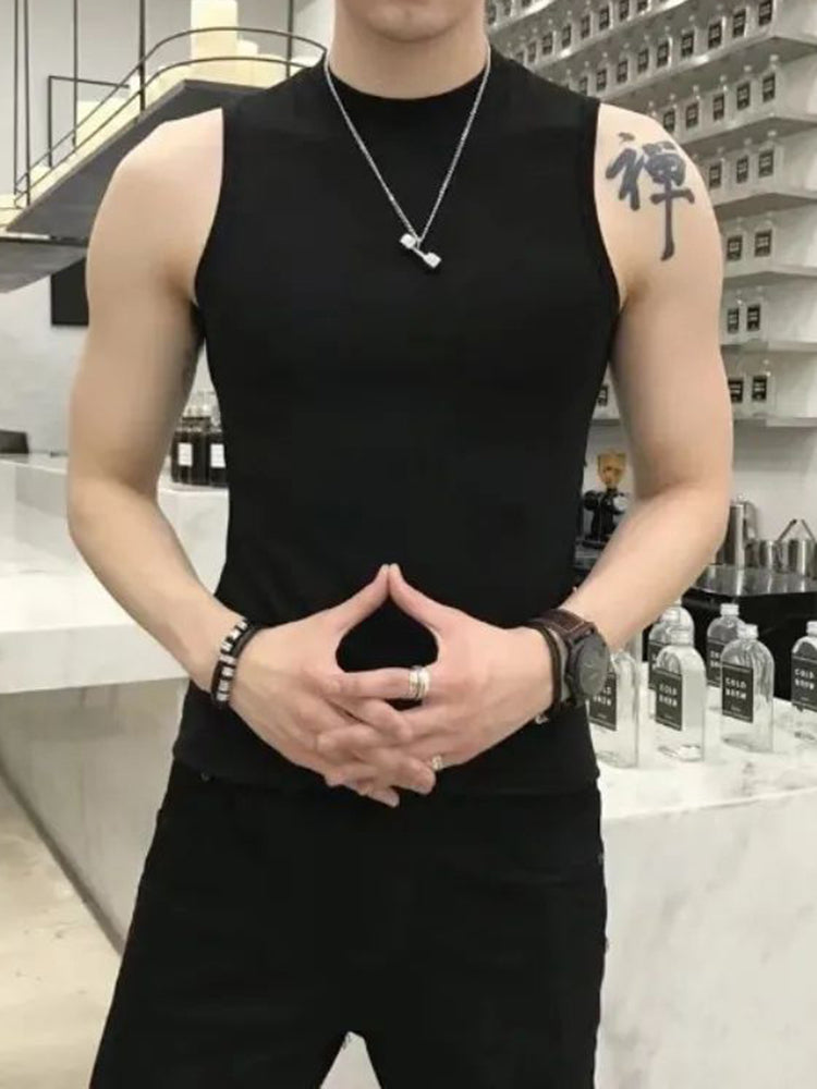 Comprar black Men&#39;s Stand Collar Sleeveless Racerback Vest