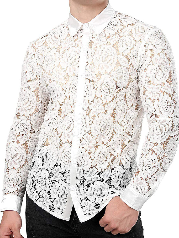 Mens Sexy Lace Long Sleeved Shirt