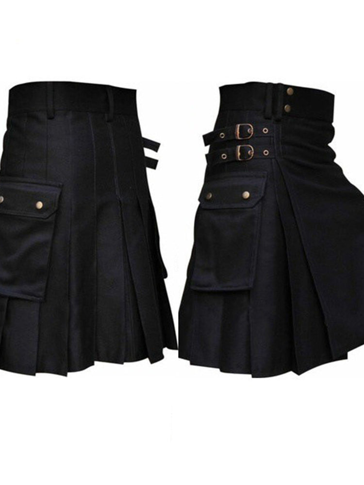 Mens Retro Rock Punk Pleated Skirt