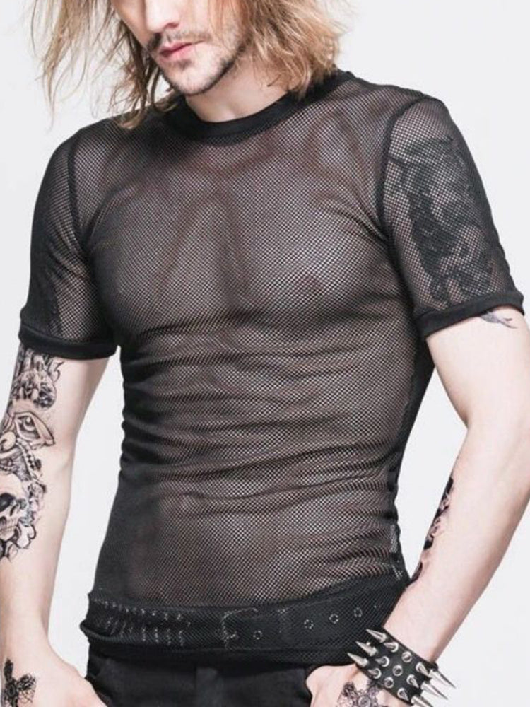 Men's Hollow Grid Round Neck T-Shirt