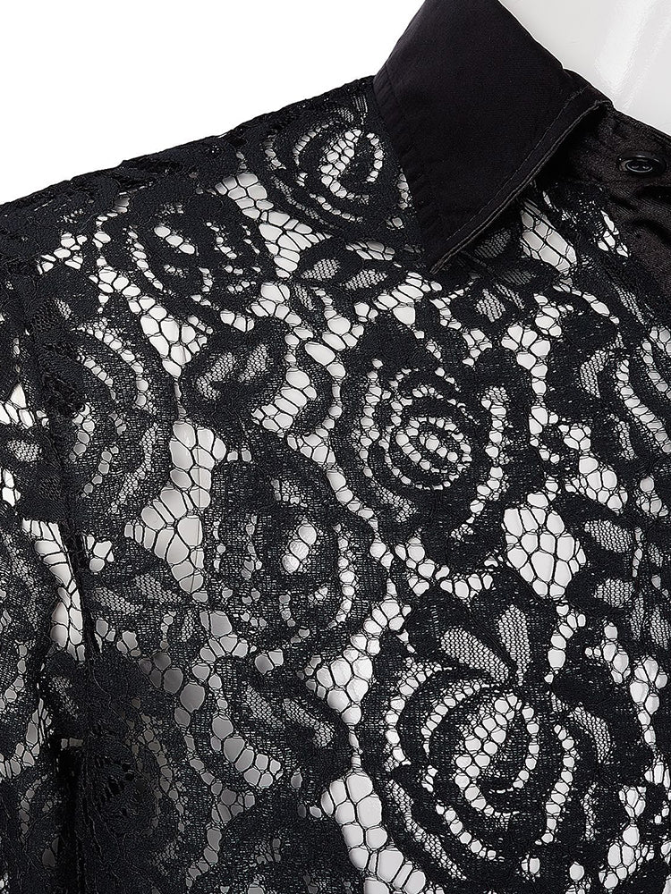 Mens Sexy Lace Long Sleeved Shirt