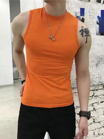 Buy orange Men&#39;s Stand Collar Sleeveless Racerback Vest