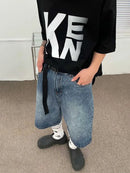 Mens Loose Fitting Washed Denim Shorts-1