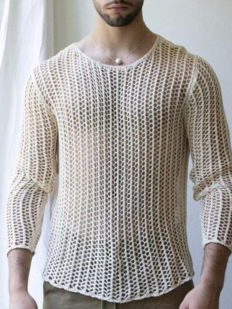 Men's hollow fashion sexy mesh see-through T-shirt