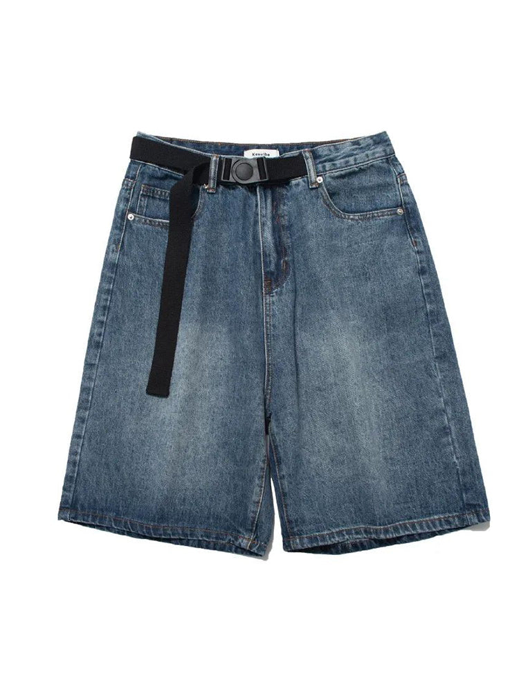 Mens Loose Fitting Washed Denim Shorts