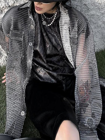 Buy black Mens Harajuku Mesh Casual Loose Shirt