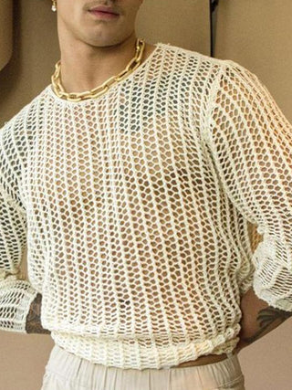 Men's hollow fashion sexy mesh see-through T-shirt