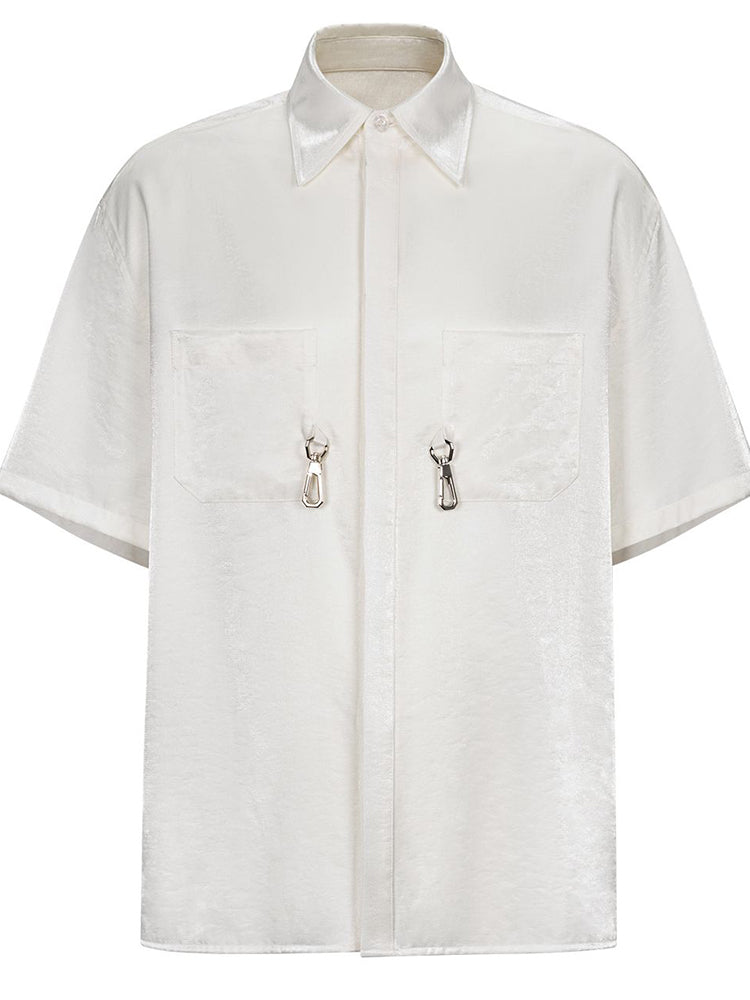 Comprar white Mens Metal Button Loose Satin Shirt