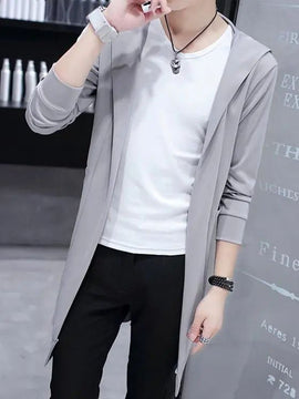 Buy grey Fashion Long Trench Cardigan Casual Street Cape