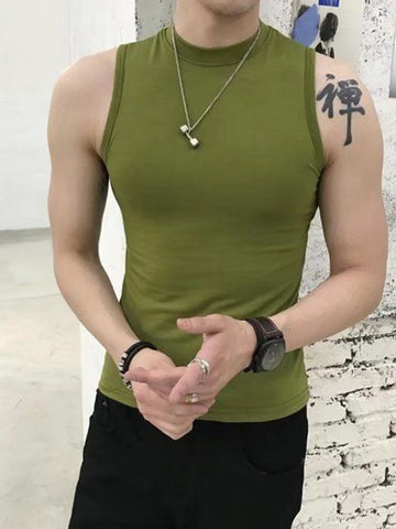 Buy green Men&#39;s Stand Collar Sleeveless Racerback Vest
