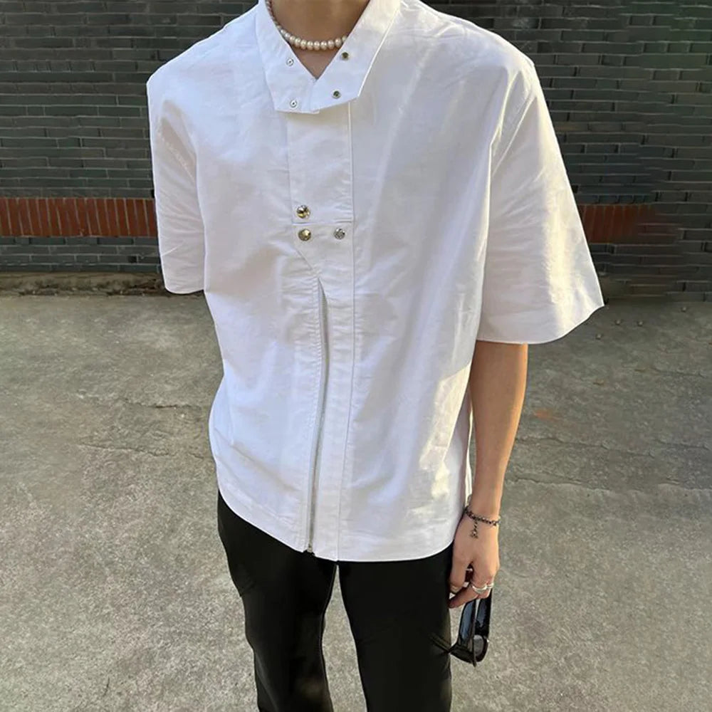 Comprar white Korean Functional Shirts Men&#39;s Spring Summer Zipper Shirt