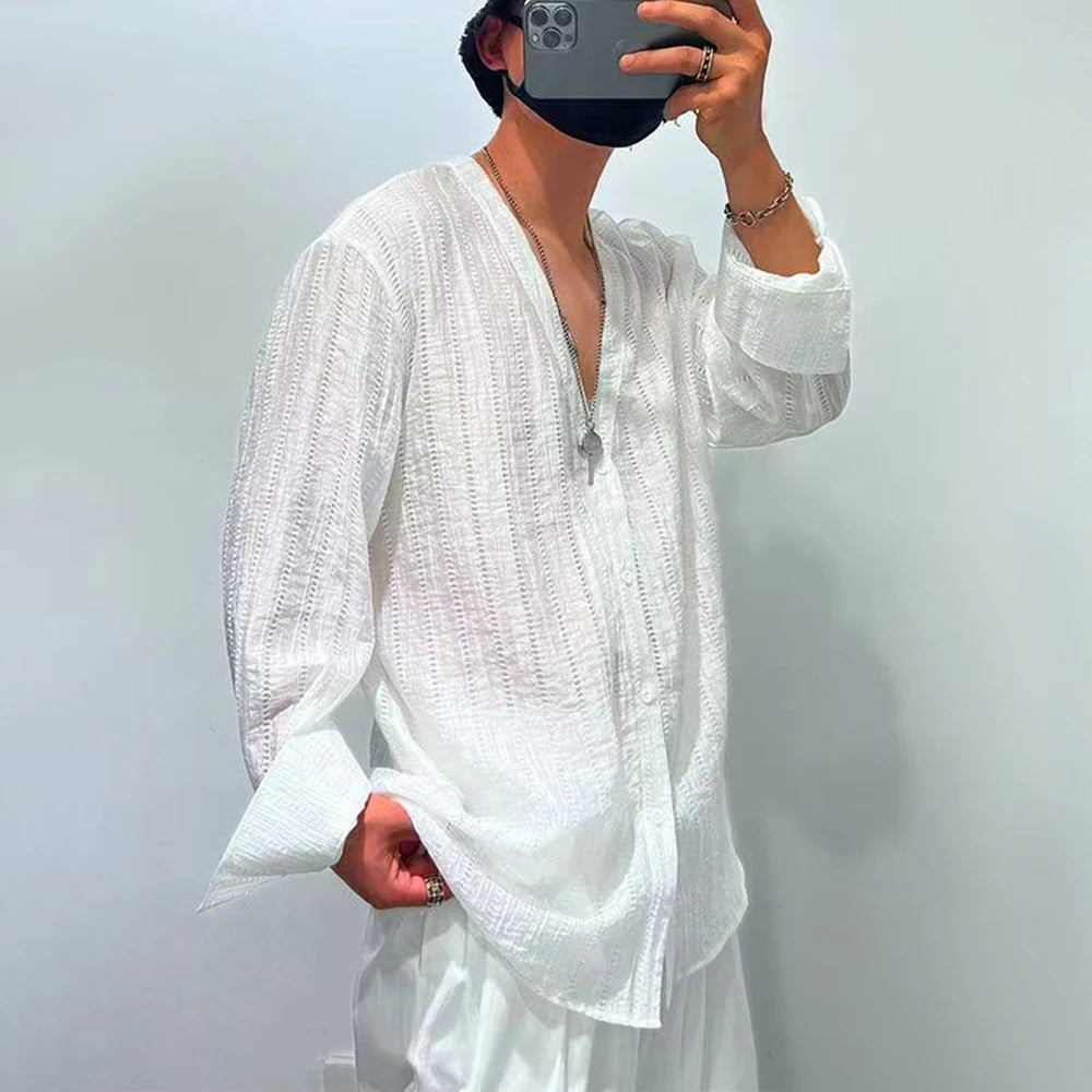 Comprar white Mens Sexy See-Through V-Neck Genderless Shirt