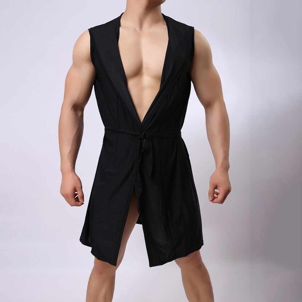 Comprar black Men&#39;s Robe Hooded Sexy Nightgown